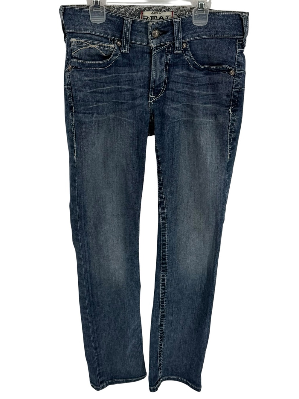 Ariat Womens Mid Rise Straight Icon Rainstorm Blue Jeans Size 27S Denim Western